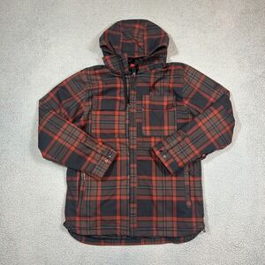 686 Infidry Jacket Red Black Plaid Mens Size Large Hooded Snowboard Ski